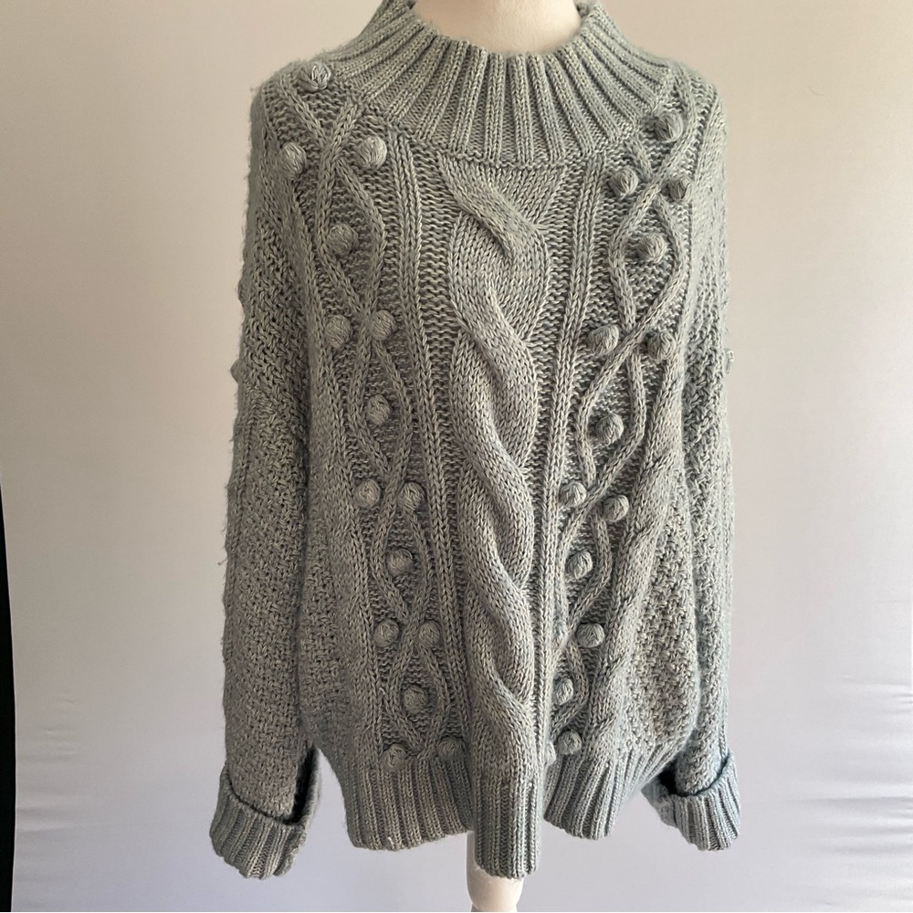 Sarah Campbell Chunky Cable Knit Sweater Blue Cotton Blend Cozy Pullover L - Picture 15 of 16